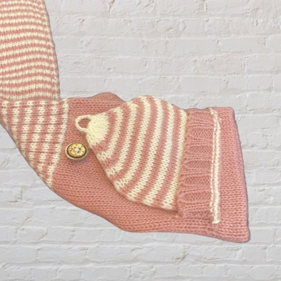 MANTARAY -- Mitten/Gloves, Pink & White Stripe Elbow Length "Hoodie" Gloves, NWT - Picture 6 of 11